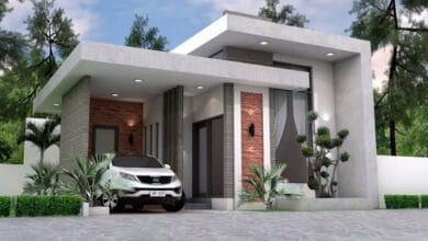 แบบบ้านสไตล์โมเดิร์น ขนาดเล็กโทนสีเทา 2 ห้องนอน 1 ห้องน้ำ มีที่จอดรถ