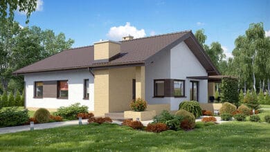 แบบบ้านชั้นเดียว 3 ห้องนอน 2 ห้องน้ำ หลังคาทรงจั่ว