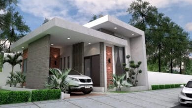 แบบบ้านสไตล์โมเดิร์น ขนาดเล็กโทนสีเทา 2 ห้องนอน 1 ห้องน้ำ มีที่จอดรถ