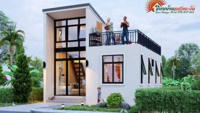 บ้านสองชั้น สไตล์โมเดิร์น ขนาดเล็ก 2 ห้องน้ำ 2 ห้องนอน มีดาดฟ้าสำหรับพักผ่อนกลางแจ้ง