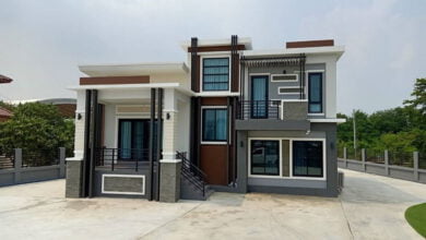 แบบบ้านชั้นครึ่งสไตล์โมเดิร์นฟรี ขนาด 3 ห้องนอน 2 ห้องน้ำ