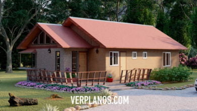 แบบบ้านชั้นเดียวสไตล์คันทรี หลังคาหน้าจั่ว พื้นที่ 77 ตร.ม.