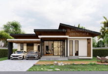 แบบบ้านสไตล์โมเดิร์นหน้ากว้าง หลังคาทรงสโลปพื้นที่ 100 ตร.ม.