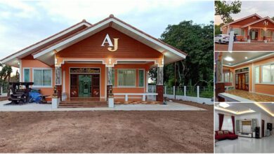 บ้านชั้นเดียวหลังคาทรงจั่ว ขนาด 3 ห้องนอน 2 ห้องน้ำ พื้นที่ 180 ตารางเมตร