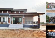 บ้านสไตล์โมเดิร์น หลังคาทรงเพิงแหงน 3 ห้องนอน ขนาด 144 ตารางเมตร