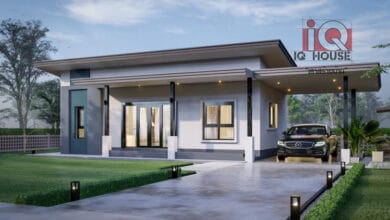 แบบบ้านสไตล์โมเดิร์นราคาประหยัด  2 ห้องนอน 1 ห้องน้ำ ที่จอดรถ 1 คัน