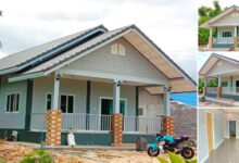 บ้านหลังคาจั่วชั้นเดียว โทนสีเทา งบ 790,000 บาท