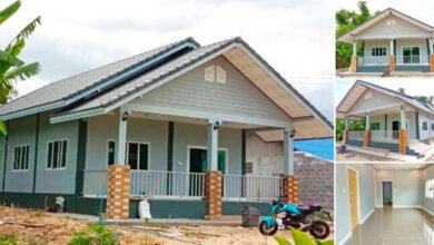 บ้านหลังคาจั่วชั้นเดียว โทนสีเทา งบ 790,000 บาท