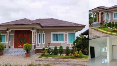 แบบบ้านหลังคาทรงปั้นหยา สไตล์โมเดิร์น 3 ห้องนอน 2 ห้องน้ำ