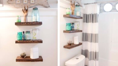 12 ชั้นวางของแบบลอยขนาดเล็กตรงโถวสุขภัณฑ์