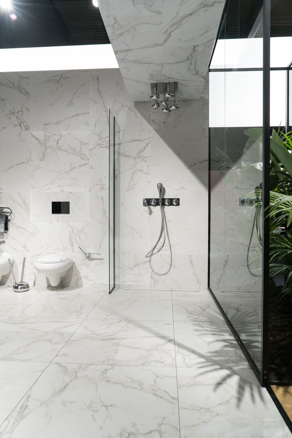 Marble walk in shower and walls