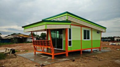 บ้านน็อคดาวน์โทนสีเขียว ด้านหน้าบ้าน